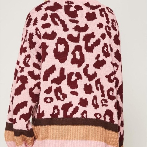 Promesa LEOPARD PATTERNED Thick KNIT Tunic Oversized SWEATER Bubble Sleeve M/L - Picture 8 of 9